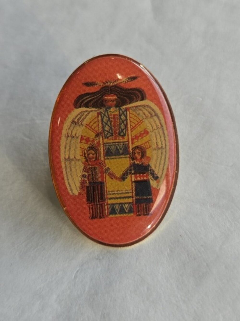 80's Native American Women Children Lapel Pin  Pinback Collectable Fashion VTG